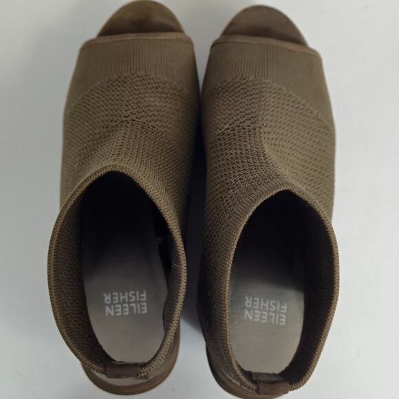 Eileen Fisher Warrick Brown Stretch Fly Knit Platform Wedge Sandals Size 8.5 - Picture 5 of 7